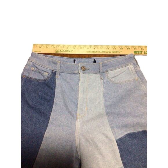 Hollister Ultra High Rise Mom Patchwork Stretch Jeans Women W29xL27 Blue Raw Hem - Picture 7 of 9